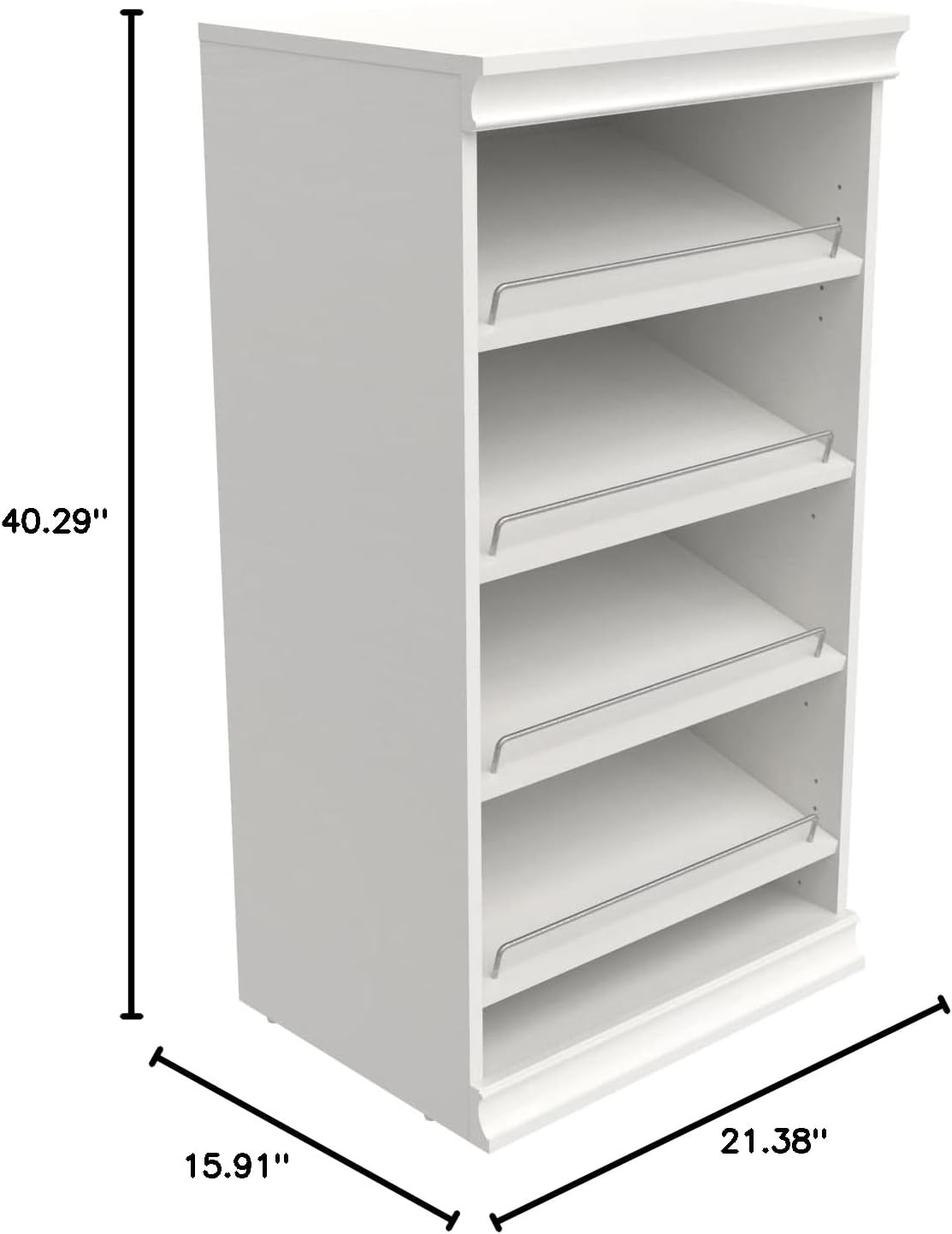 ClosetMaid Modular Storage Angled Shelves, Wood Closet Organizer Adjustable, Stacking, Full Backer, Decorative Trim, White, Shoe Shelf Unit